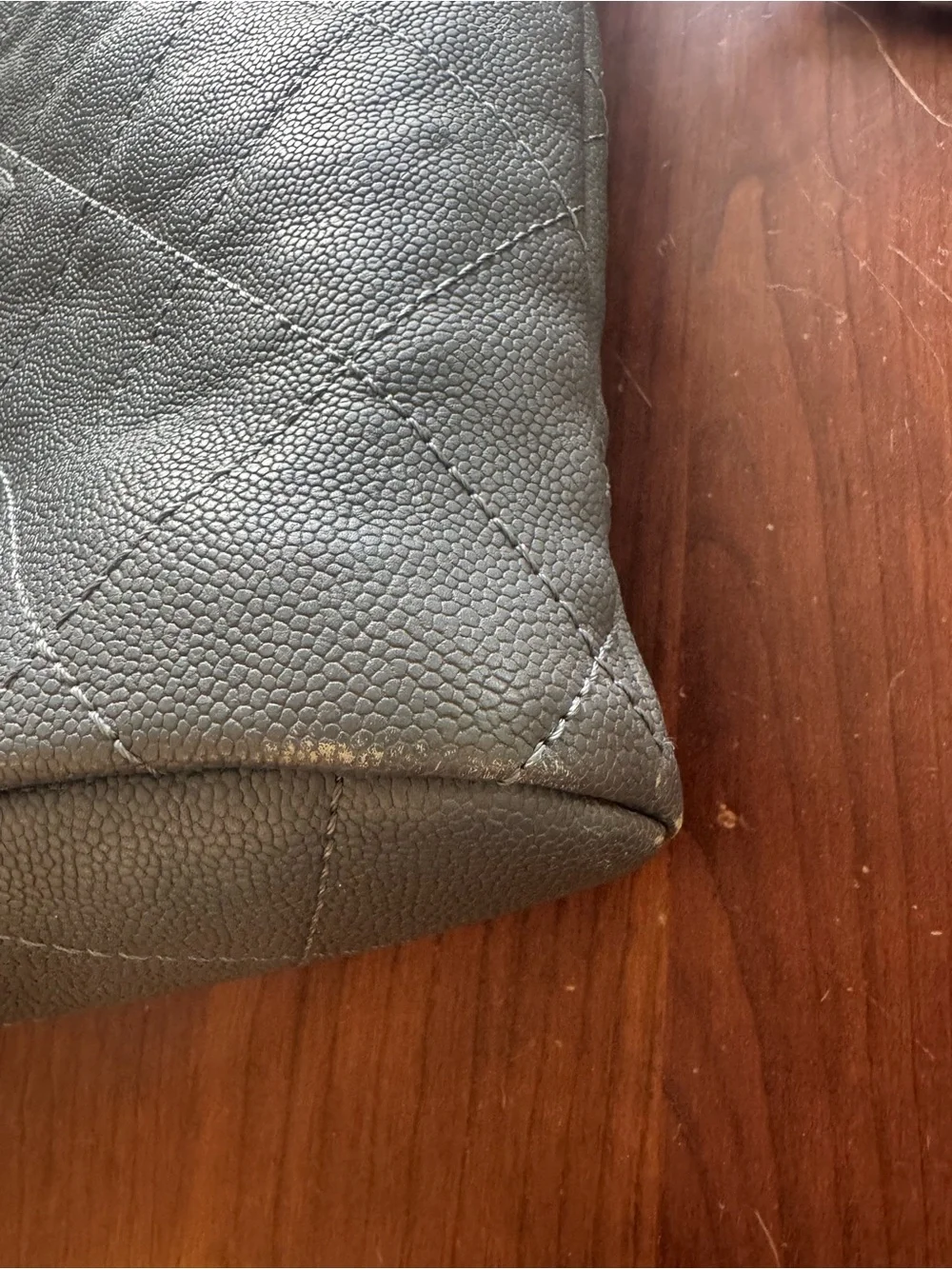 CHANEL Quilted Leather Tote in Grey with Chain-Strap